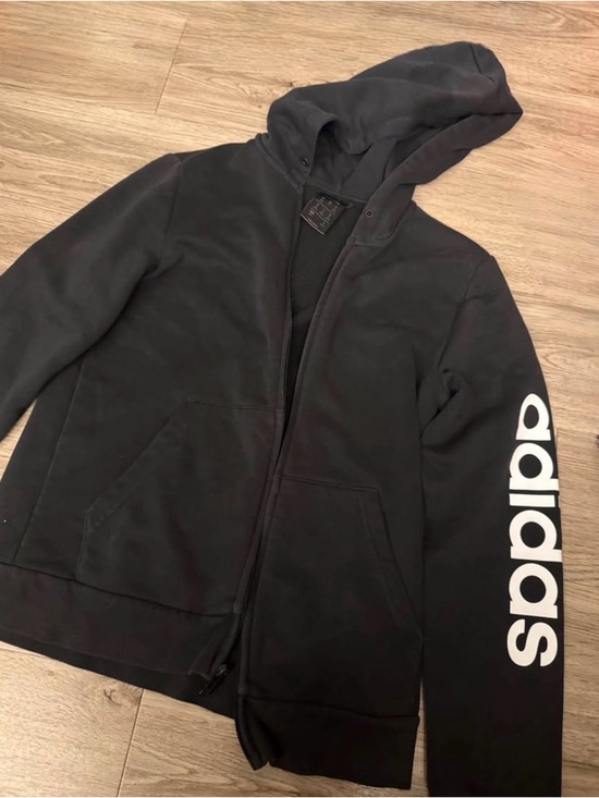 adidas Jackets & Blazers - Adidas Black Hoodie with White Sleeve Logo